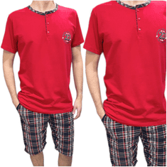 LA PENNA Pánské bavlněné pyžamo 3/4 kostkované červené kalhoty M