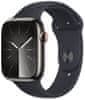 Apple Watch Series 9, Cellular, 45mm, Graphite Stainless Steel, Midnight Sport Band - S/M (MRMV3QC/A)