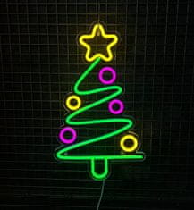 LED neonová cedule - Vánoční stromeček ozdobený - 15*35 cm