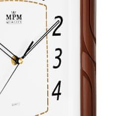 Hranaté nástěnné plastové hodiny MPM Braun, světle hnědá
