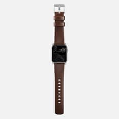 Nomad Modern Band - Kožený řemínek pro Apple Watch 45 / 49 mm, hnědý se stříbrnou