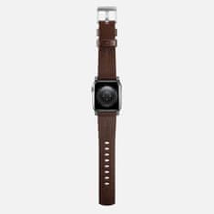 Nomad Modern Band - Kožený řemínek pro Apple Watch 45 / 49 mm, hnědý se stříbrnou