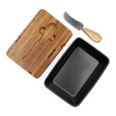 Homla Miska na máslo | MOOKA | porcelán s nožem a akátovým víčkem černá | 11x16cm | 967867 Homla