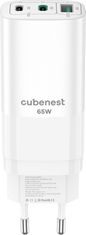 CubeNest síťová nabíječka S3D0, PD, GaN, 65W, 2x USB-C, 1x USB-A, bílá