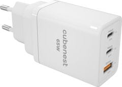CubeNest cestovní adaptér S3D1, PD,65W, 2x USB-C, 1x USB-A, 4 světové koncovky, bílá