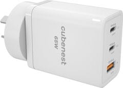CubeNest cestovní adaptér S3D1, PD,65W, 2x USB-C, 1x USB-A, 4 světové koncovky, bílá