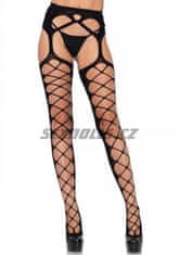 Diamond net opaque stockings - bezešvé punčochy s ozdobným pásem